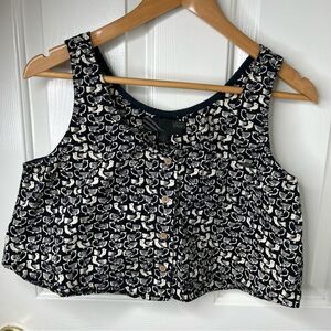 Vans Womens Juniors Teen Medium Cropped Tank Top Black White Birds Shirt